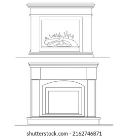 fireplaces one continuous line drawing, sketch, isolated, vector