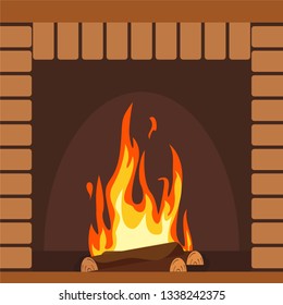 Fireplaces wooden and stone decoration design vector illustration