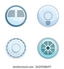 Conjunto de iconos de concepto ignífugo Vector de dibujos animados. Sistema de control Smoke. Seguridad contra incendios