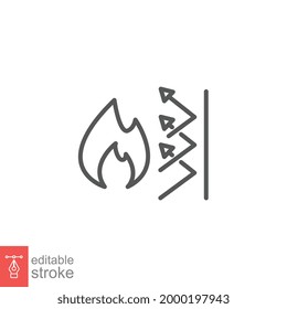 fireproof icon. Fireproofing support. Fire insulation, fire security system. Thermal reflective of flame burn. Editable stroke vector illustration. Design on white background. EPS 10