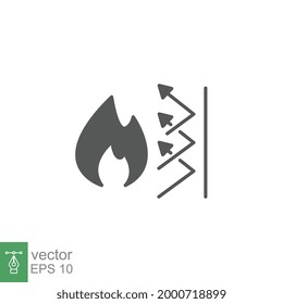 feuerbeständiges Symbol. Unterstützung für Fireproofing. Feuerdämmung, Brandsicherheitssystem. Thermisches Reflektiv der Flammenverbrennung. Gefahrenschutz Solid, Glyphe. Vektorgrafik. Design auf weißem Hintergrund. EPS10