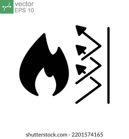 feuerbeständiges Symbol. Unterstützung für Fireproofing. Feuerdämmung, Brandsicherheitssystem. Thermisches Reflektiv der Flammenverbrennung. Gefahrenschutz Solid, Glyphe. Vektorgrafik. Design auf weißem Hintergrund. EPS10