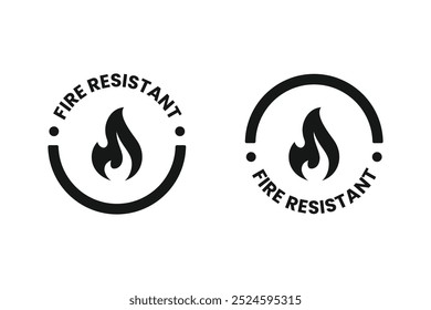 Ícone à prova de fogo definido. Sinal de ícone resistente ao fogo. Proteção contra chamas. Ilustração de vetor de rótulo resistente ao fogo.