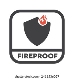 Fireproof Label isolated on white. Vector Fire Resistant Sign.