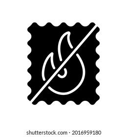 Fireproof material glyph icon. Fabric feature. Textile industry. Fiber type. Black symbol. Isolated vector stock illustration