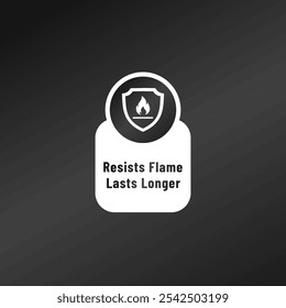 Etiqueta de material ignífugo o resiste el Vector de la etiqueta de llama. Mejor etiqueta de material ignífugo para el elemento de diseño de embalaje de productos.