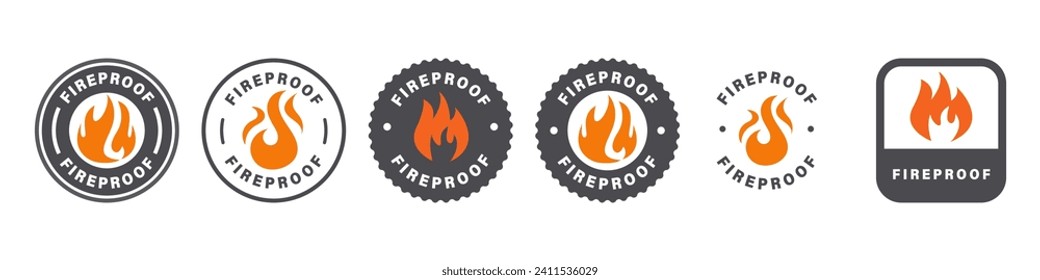 Fireproof Vector Label Collection. Flame resistant signs.