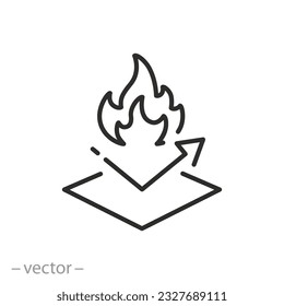 Brandschutzsymbol, feuerfest oder anti-thermisch, flammbeständig, feuerisolierend lineares Lichtzeichen auf weißem Hintergrund - bearbeitbare Vektorgrafik EPS10