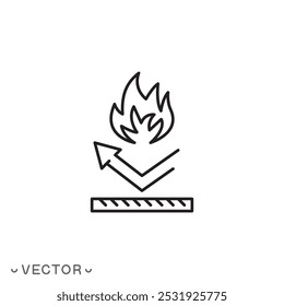 ícone de prova de fogo, resistente a chamas, à prova de fogo ou anti térmico, símbolo de linha fina de isolamento de fogo isolado no fundo branco, traço editável eps 10 ilustração de vetor