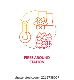 Fires around station red gradient concept icon. Impact of high temperature. Nuclear accident cause abstract idea thin line illustration. Isolated outline drawing. Myriad Pro-Bold font used