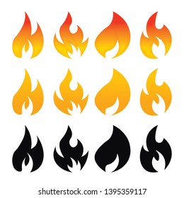 Fires and Flames Icons Set With Different Styles Isolated