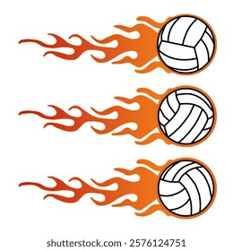 Fire-streaked volleyball flies with speed and power. Volleyball soaring through the air with a fiery trail behind it for competitive play and beach tournaments.