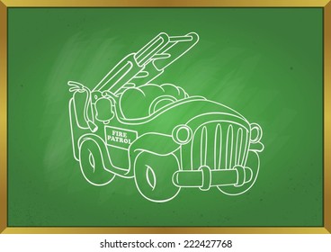 FIRETRUCK CUTE CARTOON ON BLACKBOARD
