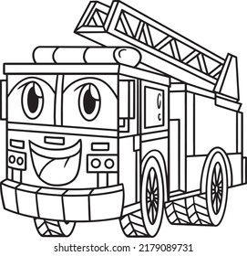 Firetruck with Face Vehicle Coloring Page for Kids