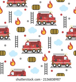 Firetruck  with fire cartoon pattern backgrounds