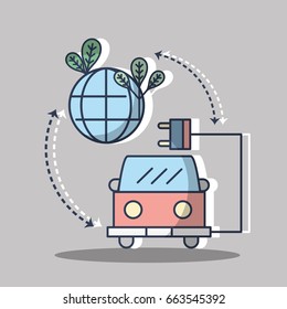 firetruck with power cable and planet with leaves
