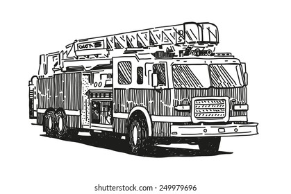 Firetruck vector drawing on white background