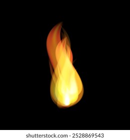 Fire.Vector illustration. Isolated candle flame, burning effect on black background.