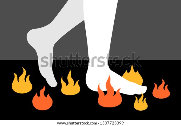 火遊び 火遊び 人間の裸足の足と足が熱い火 炎 燃えさしの上を歩いている ベクターイラスト のベクター画像素材 ロイヤリティフリー