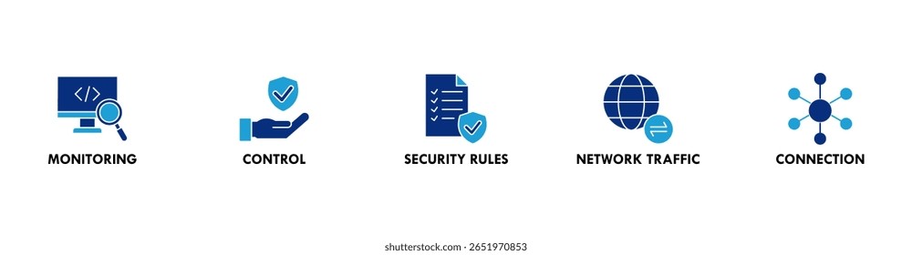 Firewall banner web icon vector illustration concept for network security system with icon of monitoring, control, security rules, network traffic and connection
