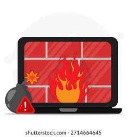 Violación del cortafuegos que expone una bomba, que simboliza una amenaza a la seguridad cibernética. Adecuado para conceptos de ciberataque, artículos de tecnología y materiales de seguridad en línea