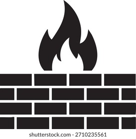 Firewall Brick Wall Flame Silhouettes isolated on white background