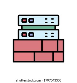 Firewall-Cyberangriff-Symbol. Einfache Farbe mit umrissenen Vektorelementen für Hacks-Symbole für i und ux, Website oder mobile Anwendungen