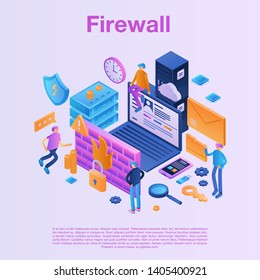 Firewall data concept background. Isometric illustration of firewall data vector concept background for web design