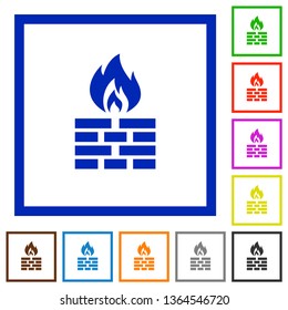 Firewall flat color icons in square frames on white background