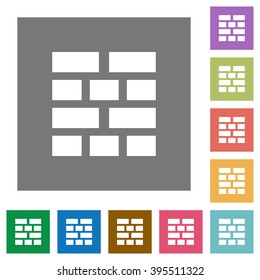 Firewall flat icon set on color square background.