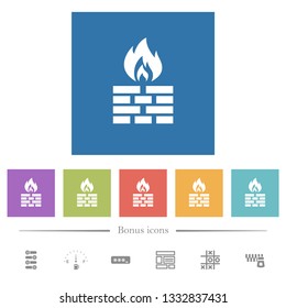 Firewall flat white icons in square backgrounds. 6 bonus icons included.