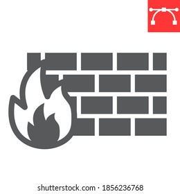 Firewall Glyph Icon, Security And Protection, Flame Sign Vector Graphics, Editable Stroke Solid Icon, Eps 10