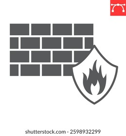 Firewall glyph icon, security and protection, fire with brick wall vector icon, vector graphics, editable stroke solid sign, eps 10.