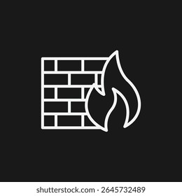 Firewall Icon with Brick Wall and Flame Symbol for Network Security, Cyber Attack Defense, and Malware Protection