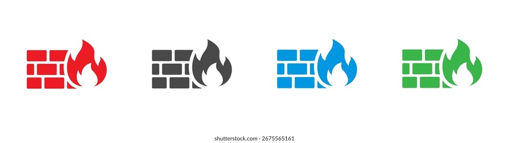 Icono de cortafuegos para seguridad cibernética, protección, seguridad informática, tecnología. Icono de Vector sólido.