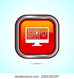 Firewall icon design illustration. Brick wall and fire icon, Internet security sign, Orange color square button design