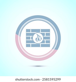 Firewall icon design illustration. Brick wall and fire icon, Internet security sign, Pastel color button design
