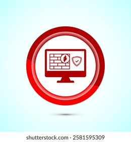 Firewall icon design illustration. Brick wall and fire icon, Internet security sign, Red color button design