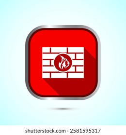 Firewall icon design illustration. Brick wall and fire icon, Internet security sign, Red shadow button design