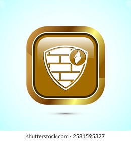 Firewall icon design illustration. Brick wall and fire icon, Internet security sign, Gold color square button design