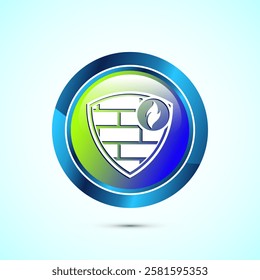 Firewall icon design illustration. Brick wall and fire icon, Internet security sign, Glossy round button design