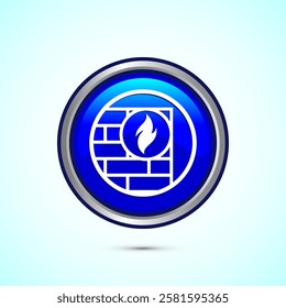 Firewall icon design illustration. Brick wall and fire icon, Internet security sign, Blue color round button design