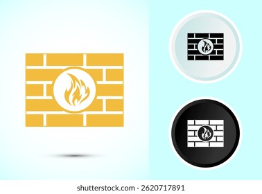 Ilustración de diseño de icono de firewall. Icono de la pared y del fuego del ladrillo, muestra de la seguridad de Internet, diseño del Botón