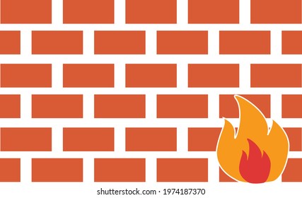 firewall icon on white background. fireplace sign. brick wall on fire flame burning. flat style. 