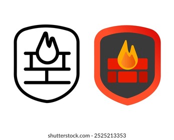Firewall icon outline and colorized securing network connection online security shield fire and brick