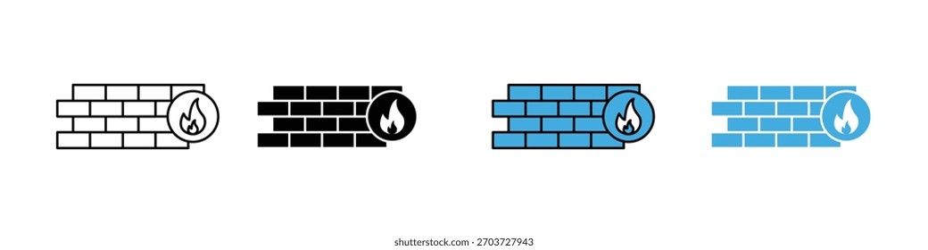 Icono de cortafuegos en estilo de contorno, sólido y color. Representa seguridad, protección, seguridad de datos y defensa de la red. Ideal para TI, ciberseguridad y temas de escudo digital.