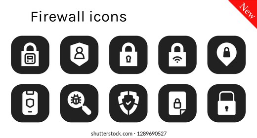  firewall icon set. 10 filled firewall icons. Simple modern icons about  - Lock, Shield, Privacy, Virus search, Locked