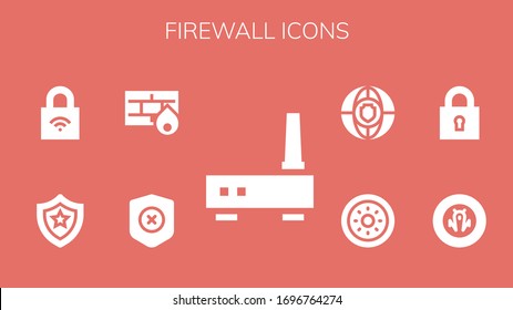 firewall icon set. 9 filled firewall icons. Included Router, Shield, Firewall, Lock icons
