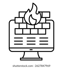 Icono De Firewall Con Símbolos De Seguridad De Red De Internet, Muro Y Escudo