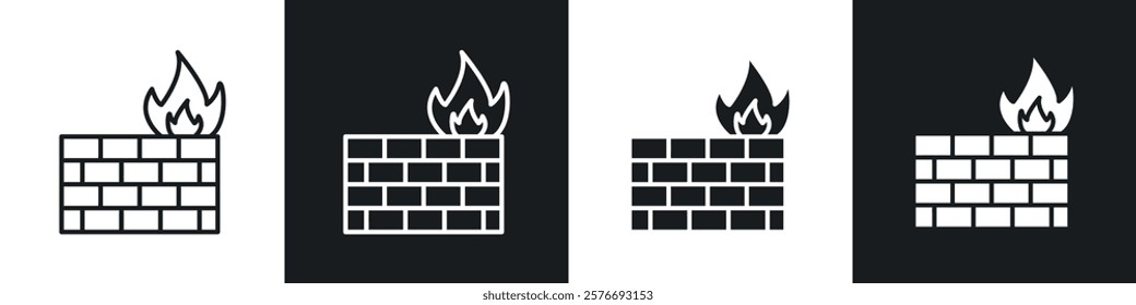 Firewall icons collection in black and white solid and line style